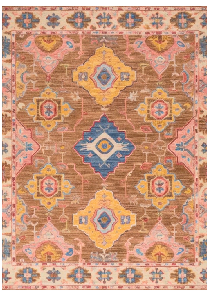 Hand-tufted wool carpet in    Majestic Medallion design, crafted with 100% handmade process using natural fibers, featuring vibrant geometric patterns for modern home decor.