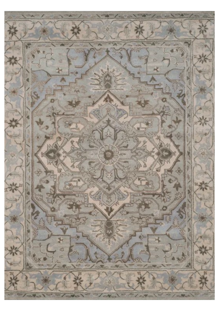 Hand-tufted wool carpet in  Ezra design, crafted with 100% handmade process using natural fibers, featuring vibrant geometric patterns for modern home decor.