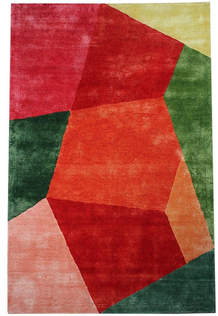 Hand-tufted wool carpet in Viscar design, crafted with 100% handmade process using natural fibers, featuring vibrant geometric patterns for modern home decor.