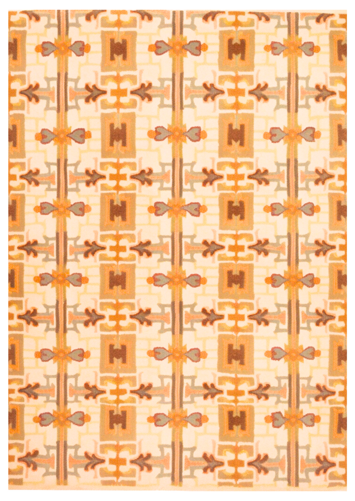 Hand-tufted wool carpet in    Petal Grid design, crafted with 100% handmade process using natural fibers, featuring vibrant geometric patterns for modern home decor.