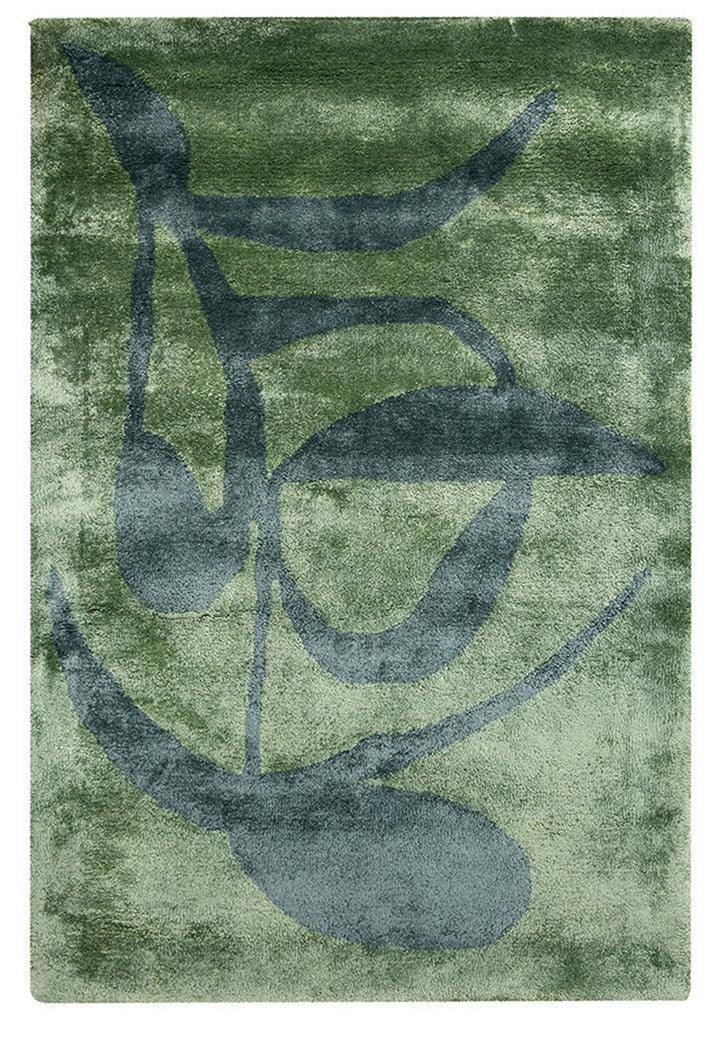 Hand-tufted wool carpet in   Lox Green design, crafted with 100% handmade process using natural fibers, featuring vibrant geometric patterns for modern home decor.