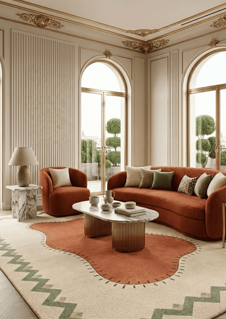 Ochre Flowfield : Woolen Handtufted Carpet